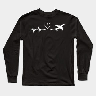 Airplane Pilot Heartbeat Airplane Aviation Gift Flying Pilot T-Shirt Long Sleeve T-Shirt